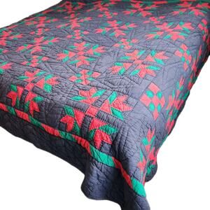 Vtg Primitive Farmhouse Cabin Hand Stitched Patchwork Quilt Pinwheel Star 98"x88